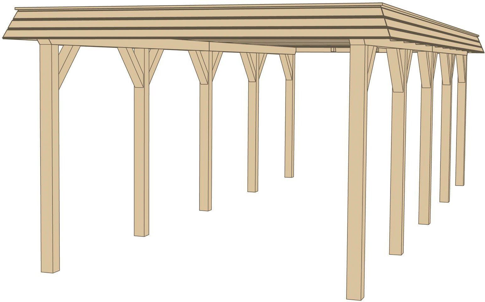 weka Einzelcarport Leimholz-Flachdach-Carport 615 Gr.2, BxT: 337x832 cm, 209 cm Einfahrtshöhe, Flachdach aus verzinktem Stahl mit Trapezprofil