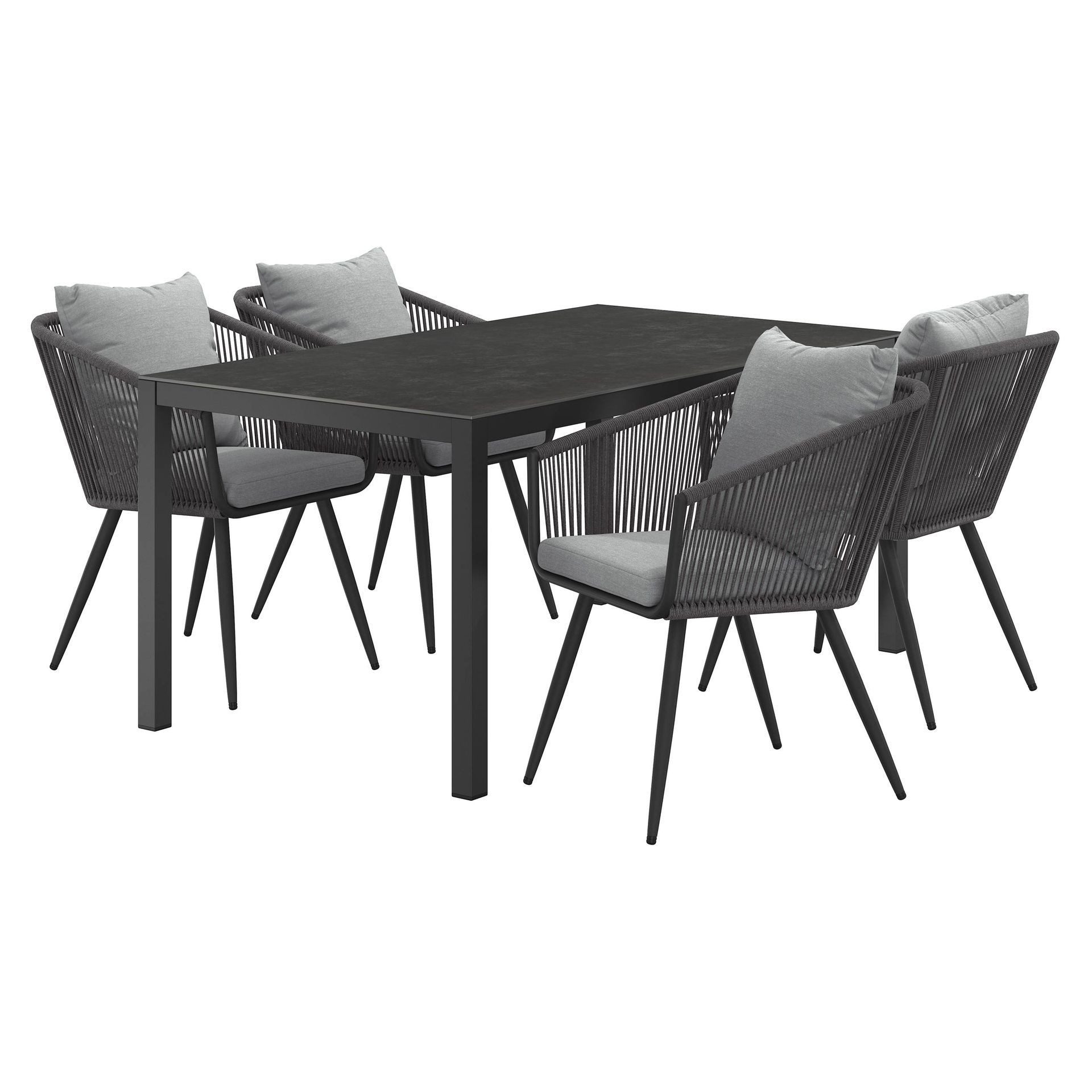 OUTLIV. Garten-Essgruppe OUTLIV. Alex Gartenmöbel-Set M Tisch 160x90 cm Glaskeramik/Anthrazit, bestehend aus 4 Stühlen + 1 Tisch inklusive Auflagen