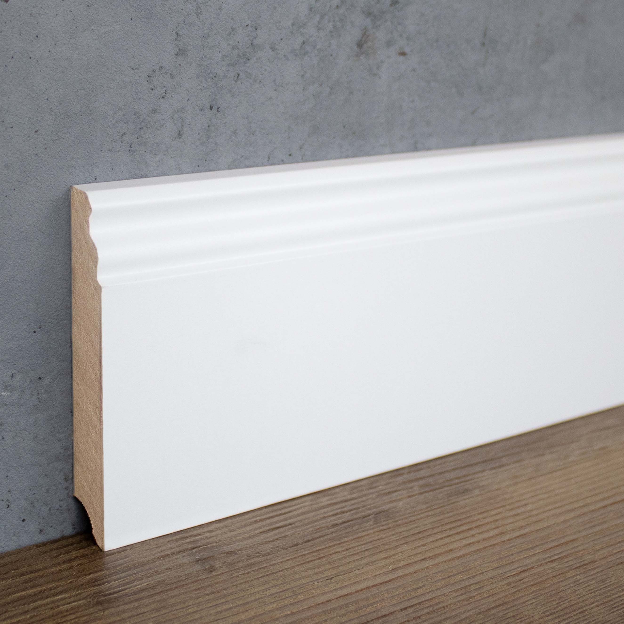 PROVISTON Sockelleiste MDF, 16 x 100 x 2500 mm, Weiß, Fußleiste Berliner Profil, L: 250 cm