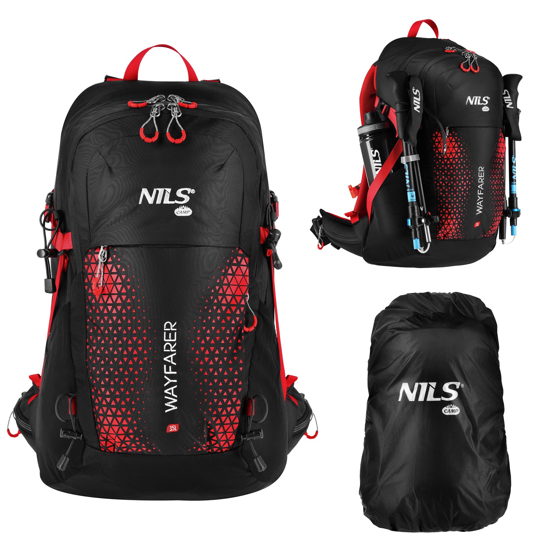 NILS CAMP Trekkingrucksack Wanderrucksack Tourenrucksack Reiserucksack (Spar-Set, 1-tlg., 60 x 35 x 22 cm leicht), 35 l, 900 g, Regenhülle, Belüftungspanel – Bild 2 von 5