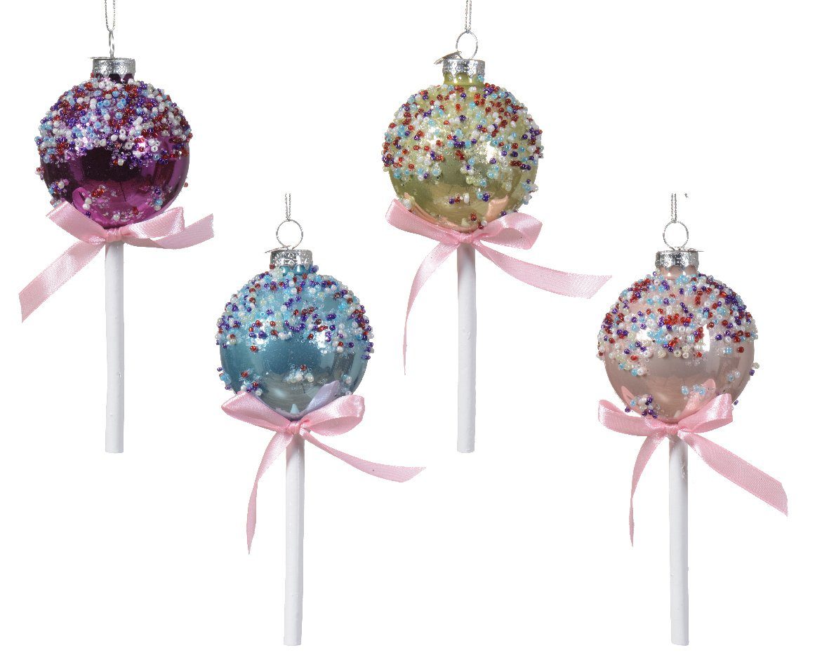 lila Set grün blau Christbaumschmuck, Decoris 4er rosa decorations 6cm Glas season Christbaumschmuck Lutscher