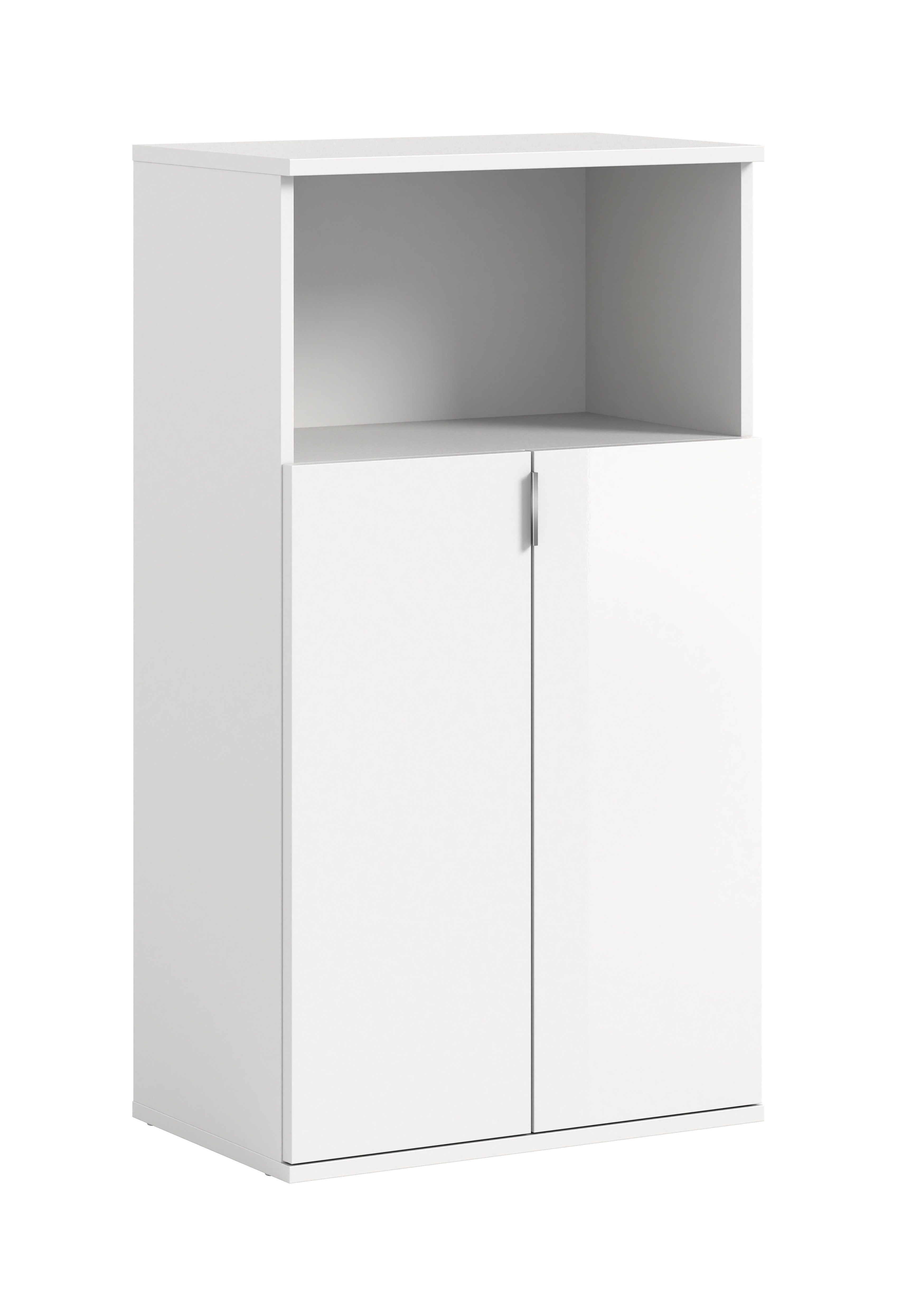 furnling Schuhkommode Professor, 1 offenes Fach, 2 Türen, Hochglanz Front, Höhe 110 cm, weiß