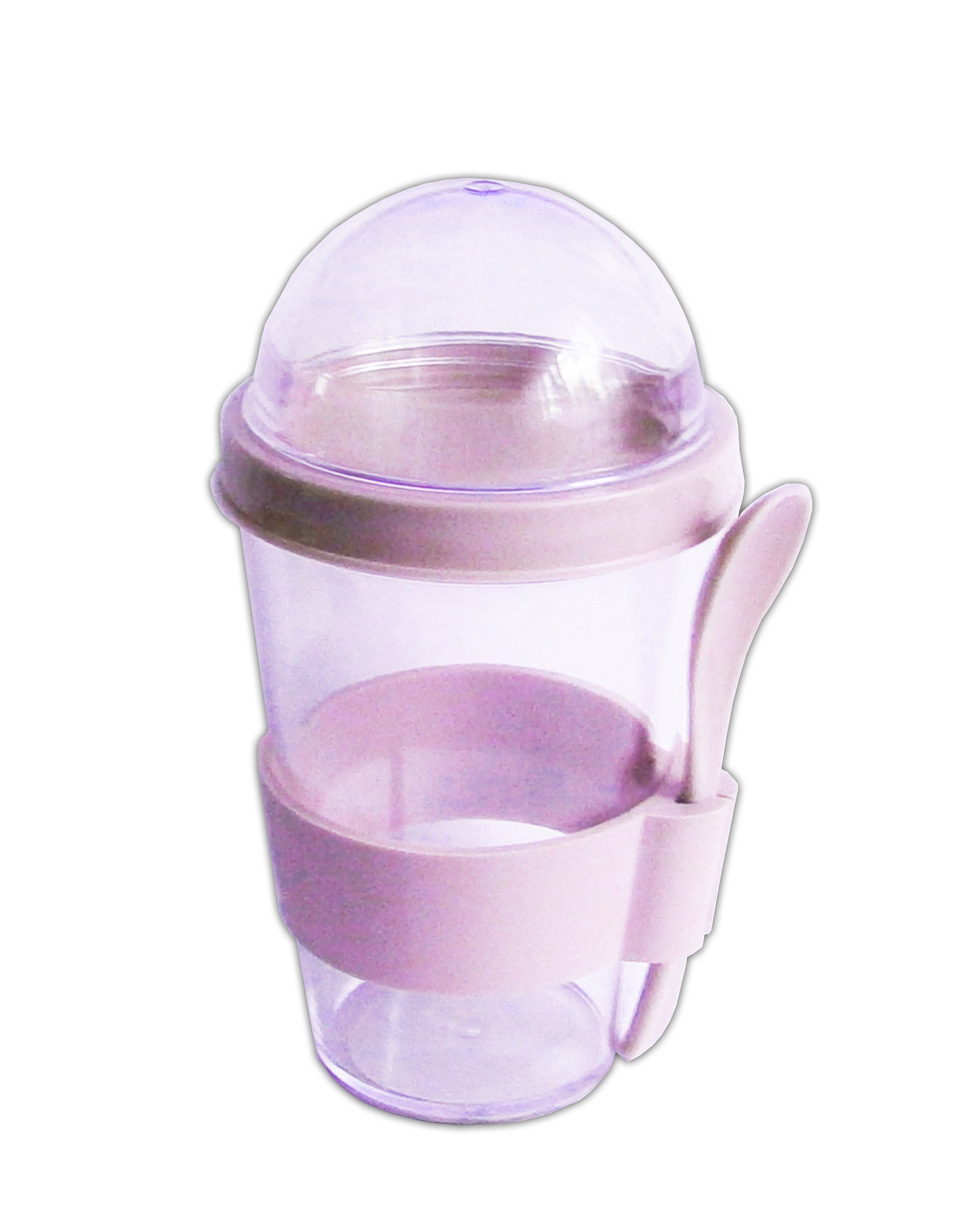 HIT Trading Müslischale JOGHURTBECHER mit Löffel Deckel transparent Müslibecher 6 (Rosa), Müsli to go Müslischale Joghurt Becher