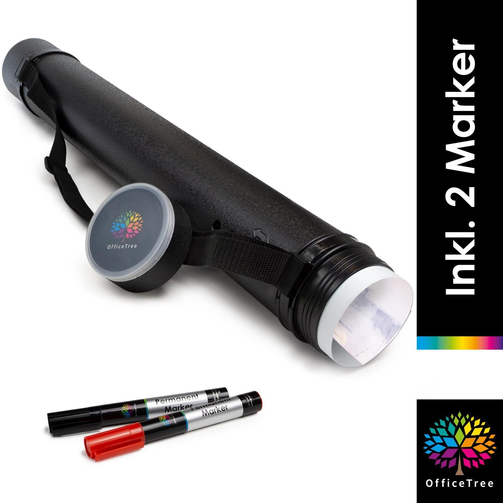 OfficeTree Köchertasche Posterrolle A0 - Schwarz, Köcher für Bilder Poster und Flipchart Papier - Länge und Tragegurt verstellbar - Zeichenrolle Transportrolle Zeichenrollenköcher