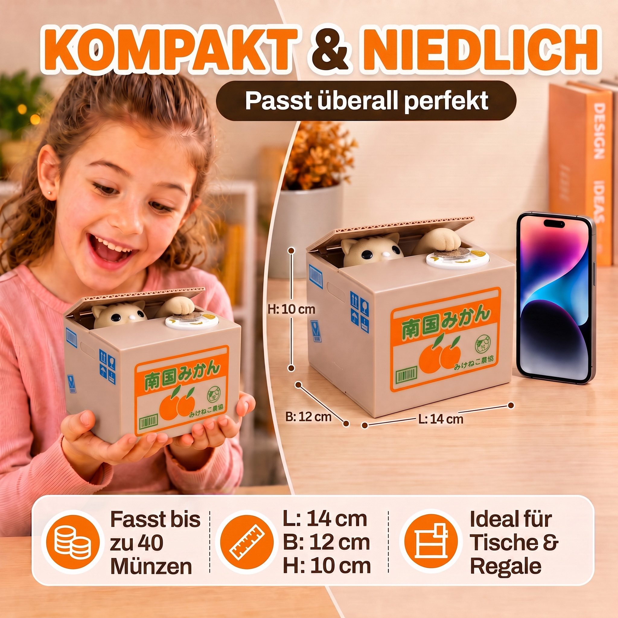 Goods+Gadgets Spardose Spardose Katze – Elektronisches Sparschwein für Kinder & Katzenfans, elektronisches Münzen Sparschwein – Bild 5 von 5