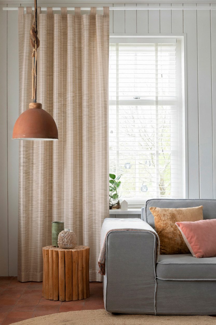 ELBERSDRUCKE Vorhang Schlaufenschal Metropolis beige blickdicht 255x140cm Vorhang (1 St), blickdicht