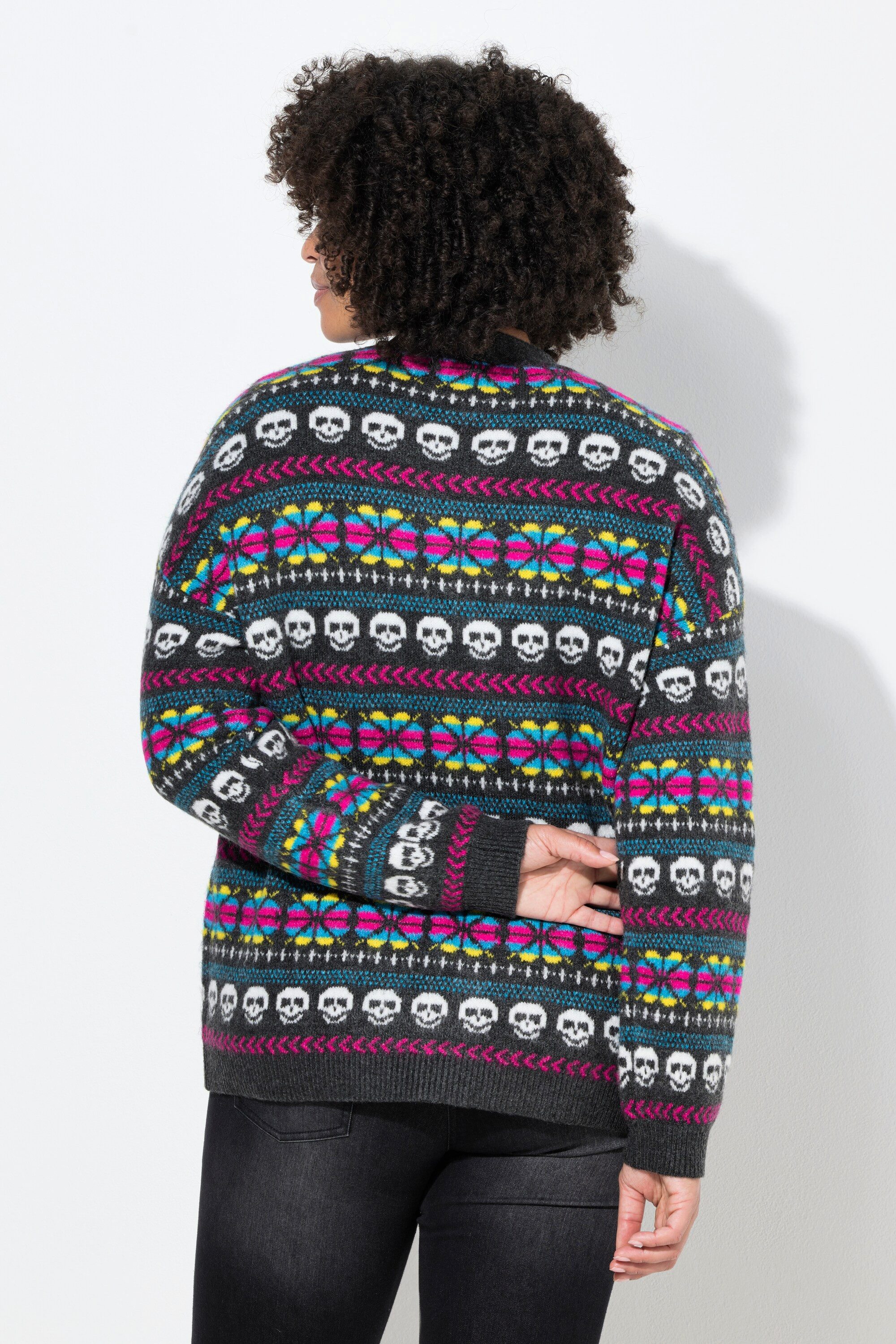 Angel of Style Strickjacke Strickjacke oversized Totenköpfe Ballon-Langarm