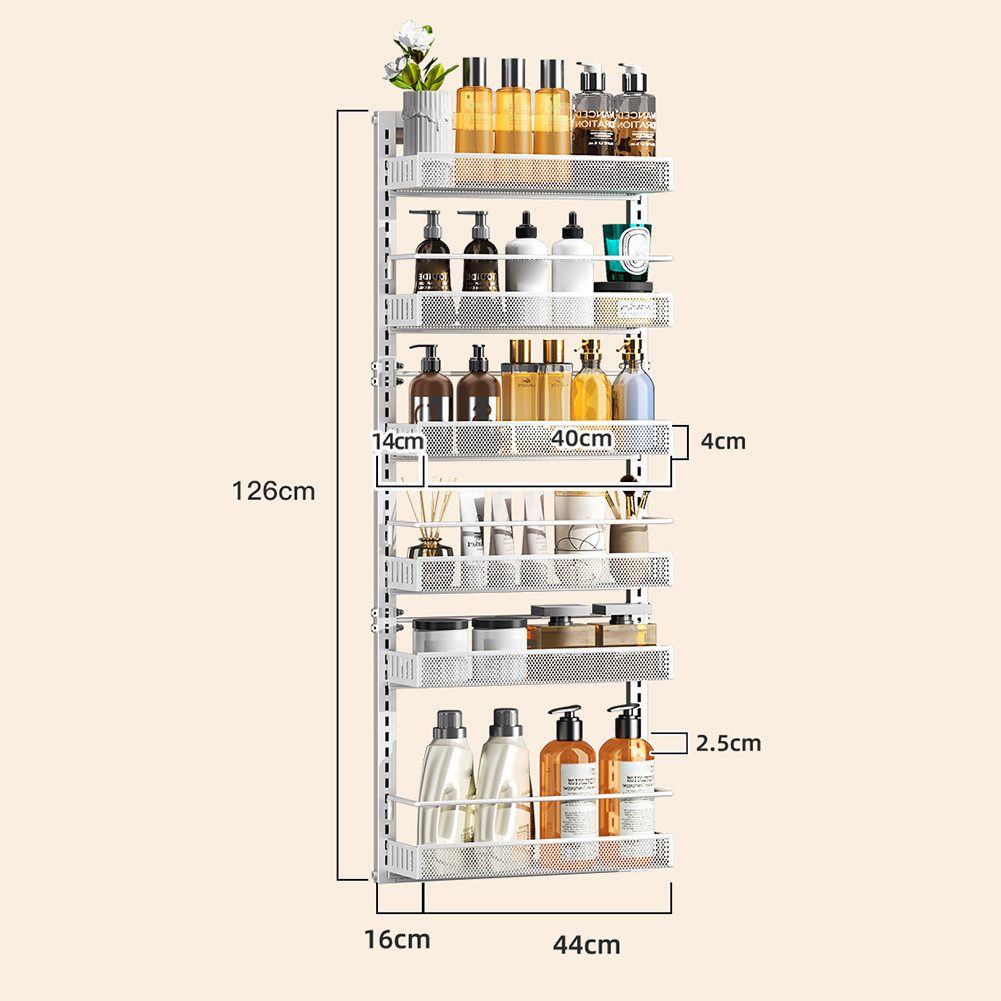 GarveeMore Küchenorganizer-Set 6-Layer Carbon Stahl Tür hängenden Korb Lagerung Regal Wandhalterung, 126x44x16cm Badezimmerzubehör Schlafzimmer Tür dahinterLücke Löcherfre