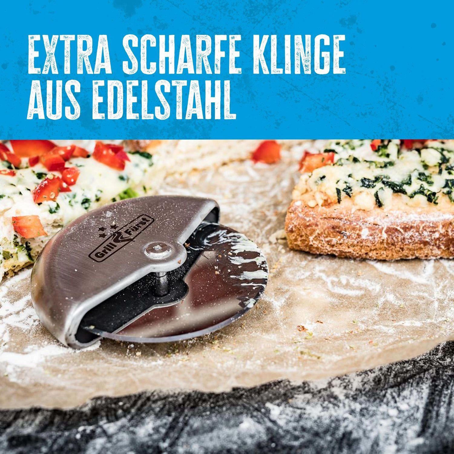 Grillfürst Grillfürst Edelstahl Aromaplanke Pizzaschneider / Pizzarad 10cm
