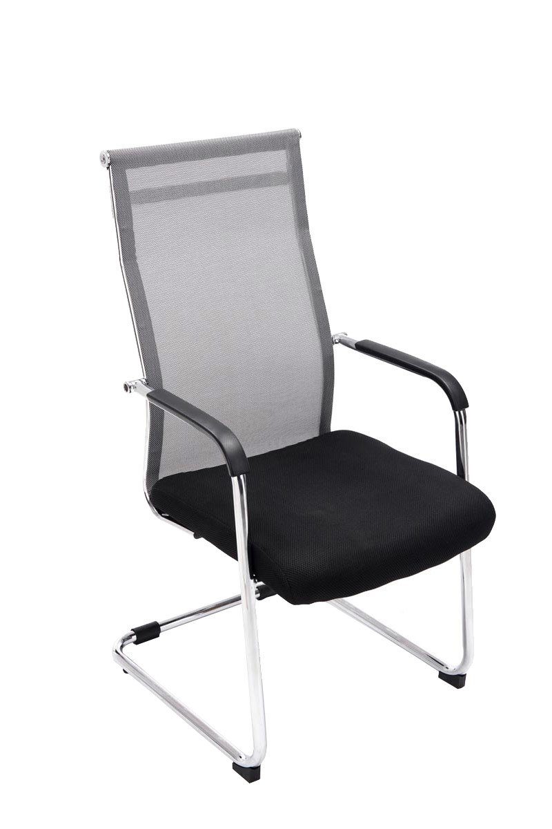 TPFLiving Besucherstuhl Brent mit hochwertig gepolsterter Sitzfläche - Konferenzstuhl (Küchenstuhl - Esszimmerstuhl - Wohnzimmerstuhl), Gestell: Metall chrom - Sitzfläche: Netzbezug grau
