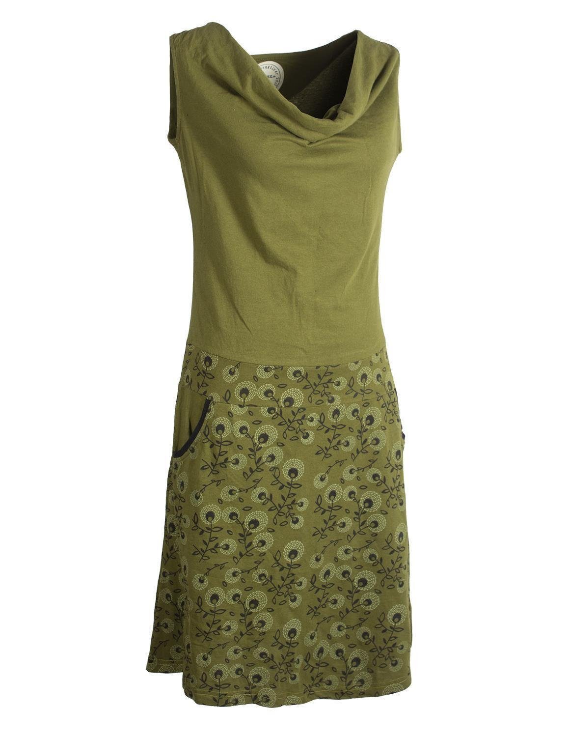 Vishes Sommerkleid Kleid Blumen-Muster, Wasserfall-Kragen und Taschen Hippie, Ethno, Goa, Elfen Style