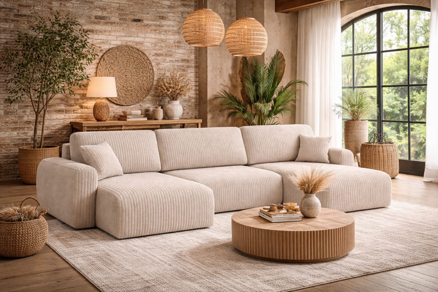 Kaiser Möbel Ecksofa mit Schlaffunktion und Bettkasten Ariel U aus Cordstoff Poso, U-Form,pflegeleichter Cordstoff,hoher Sitzkomfort