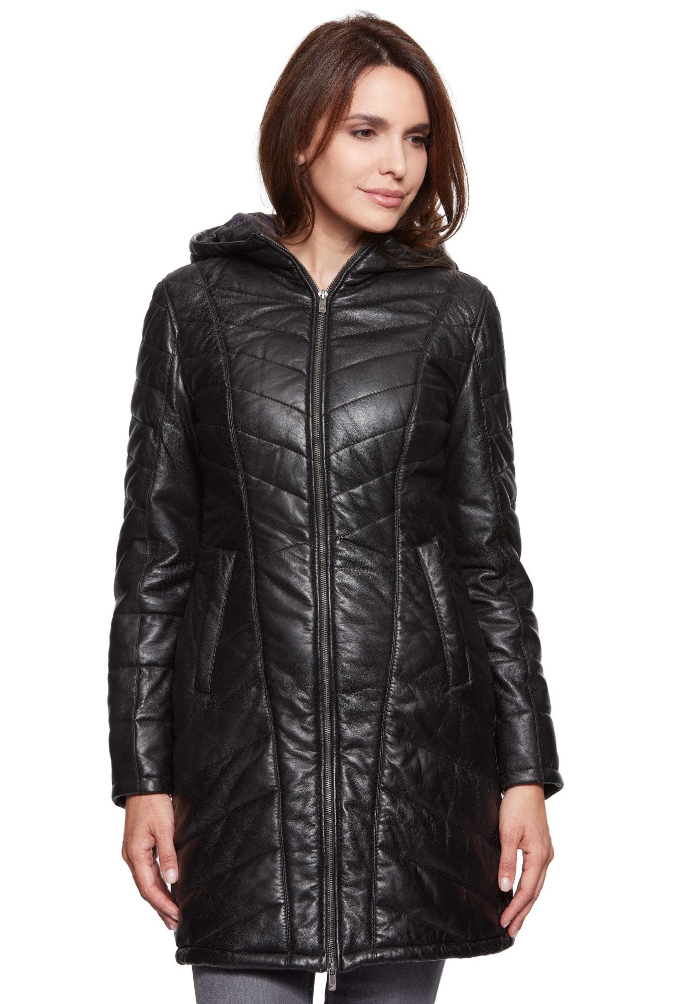 Jilani Lederjacke Rania #KJ Jilani - Damen Ledermantel Steppmantel Lammnappa schwarz