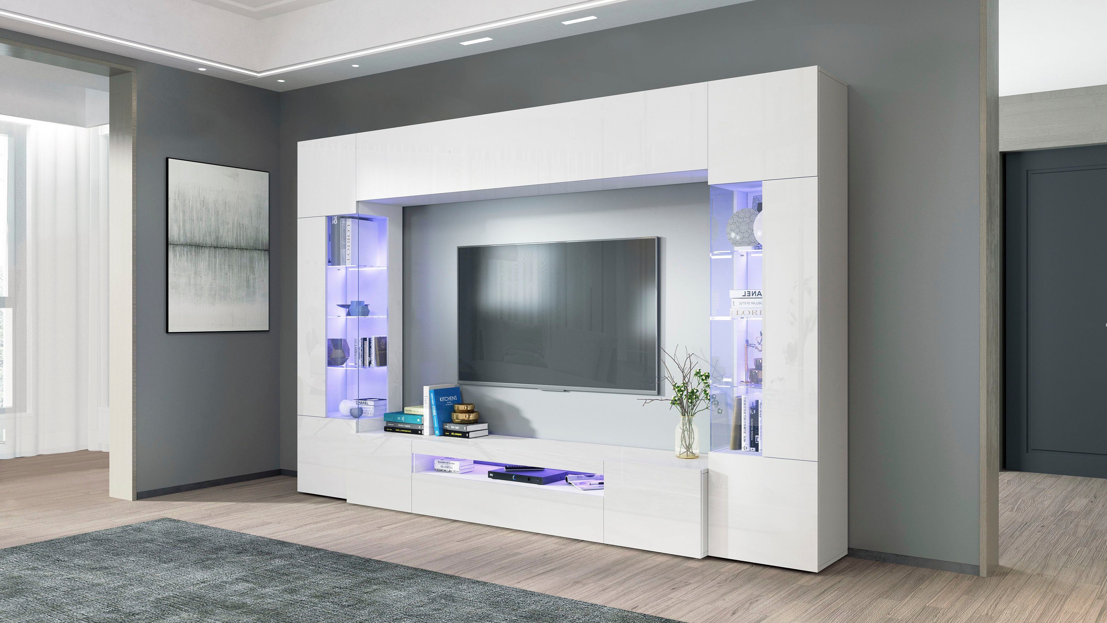 OTTO home Wohnwand New Egypt, (4-St., Breite 290cm), bestehend aus 2 Stauraumvitrinen, 1 Lowboard, 1 Hängeschrank