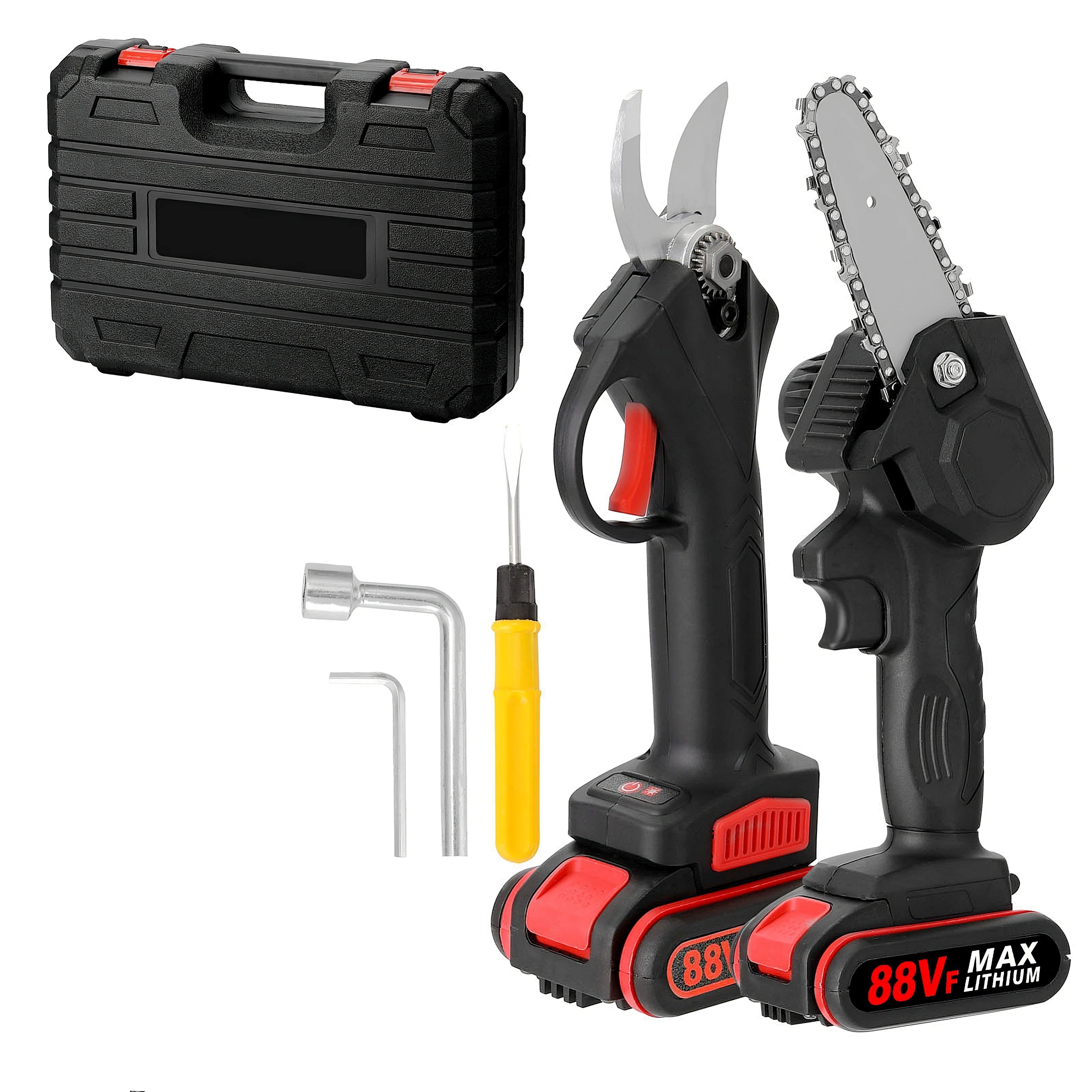 GARRYFIZH Akku-Astschere Professionelle Elektrische Gartenschere, 21V 25mm Akku-Gartenschere mit 4-Zoll-Kettensägen-Set