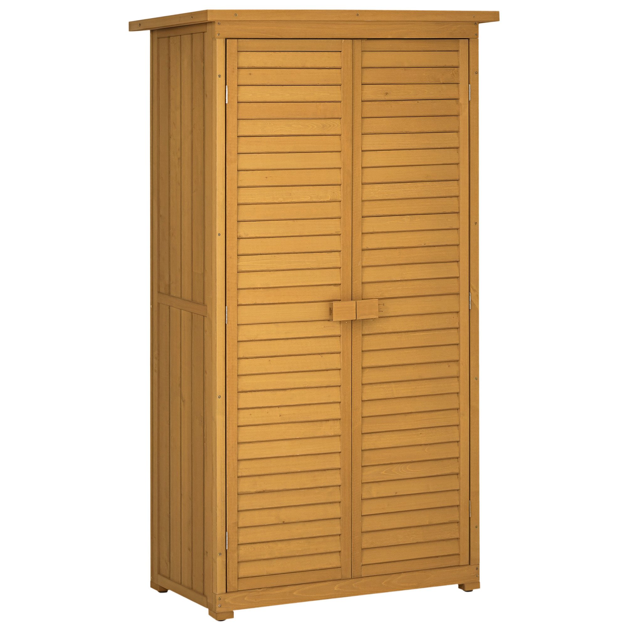 Outsunny Gerätehaus mit Lamellentüren, 3 Regale, Wetterbeständig, BxT: 87x46.5 cm, (Gartenschrank, 2 St., Geräteschuppen), Wasserfestes Dach und gute Belüftung