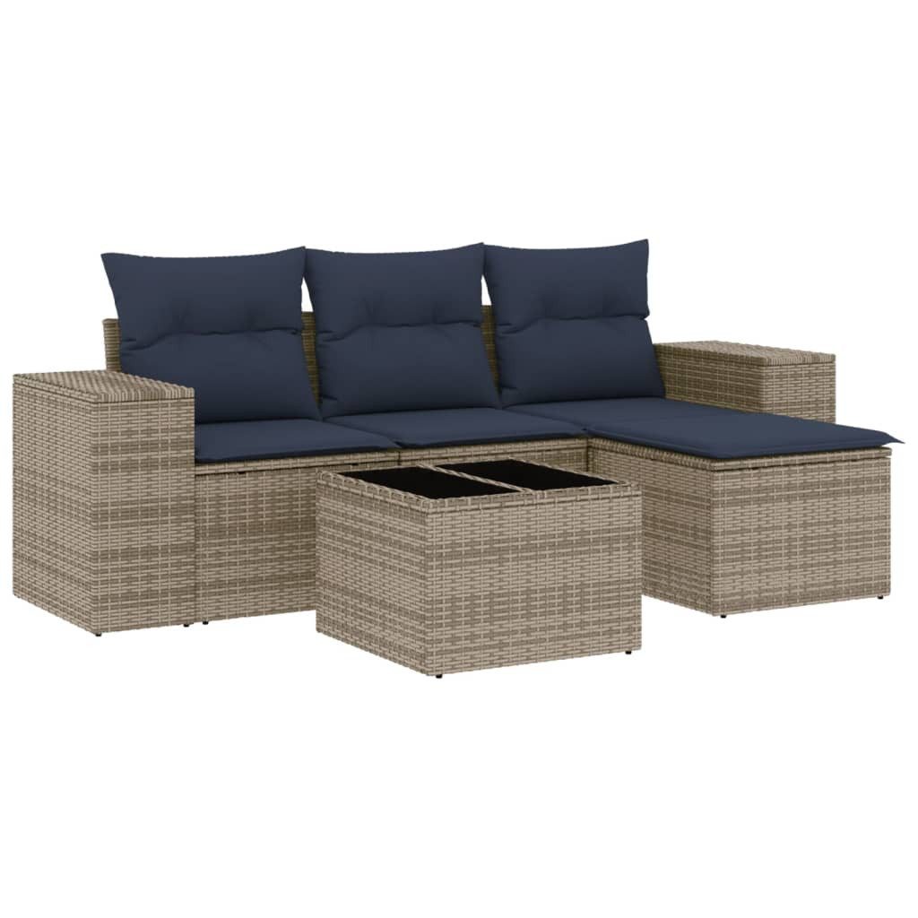 vidaXL Sofaelement 5-teiliges Gartensofa-Set mit Kissen, grau, Polyrattan (1 St)