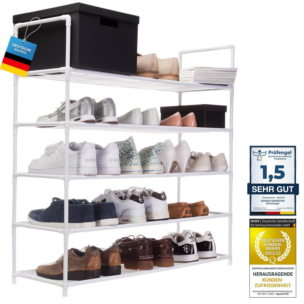 Goods+Gadgets Paar Schuhschrank, 25 Schuhablage Schuhregal Weiß Regal Schuhe, Schuhständer XXL