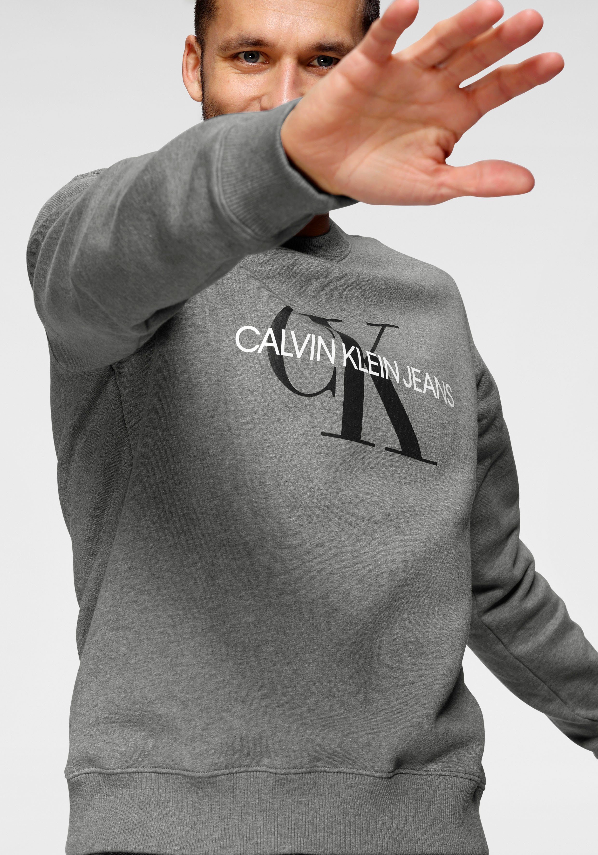 Calvin Klein Heather Jeans Mid MONOGRAM CREWNECK ICONIC Sweatshirt Grey