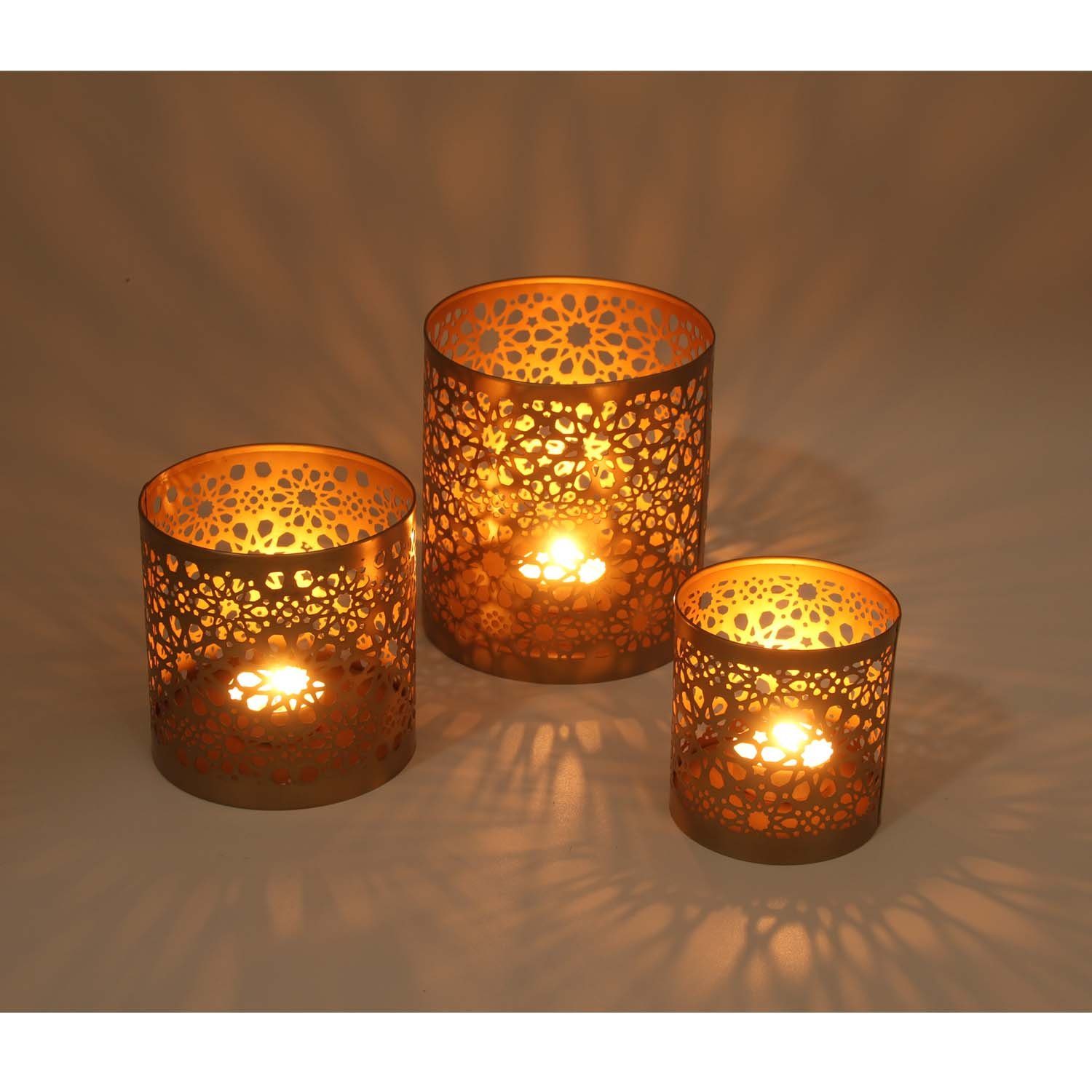 Casa Moro Teelichthalter 3er (3 Gold 3er Kerzenhalter Weihnachten rund Windlicht Navin St., Set), Antik Look Teelichthalter WLS505 Deko, in Orientalisches Set