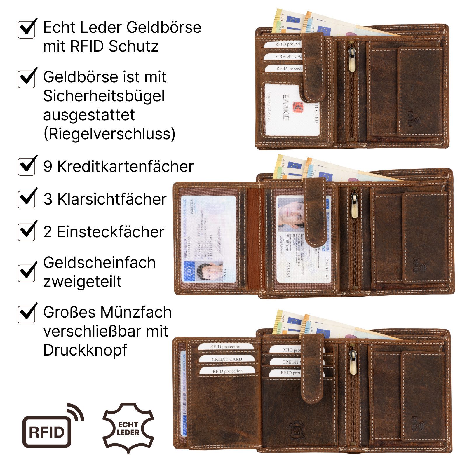 EAAKIE Geldbörse RFID Büffel Echt Leder Geldbörse Portemonnaie Herren mit Motiv, RFID Schutz – Bild 4 von 5