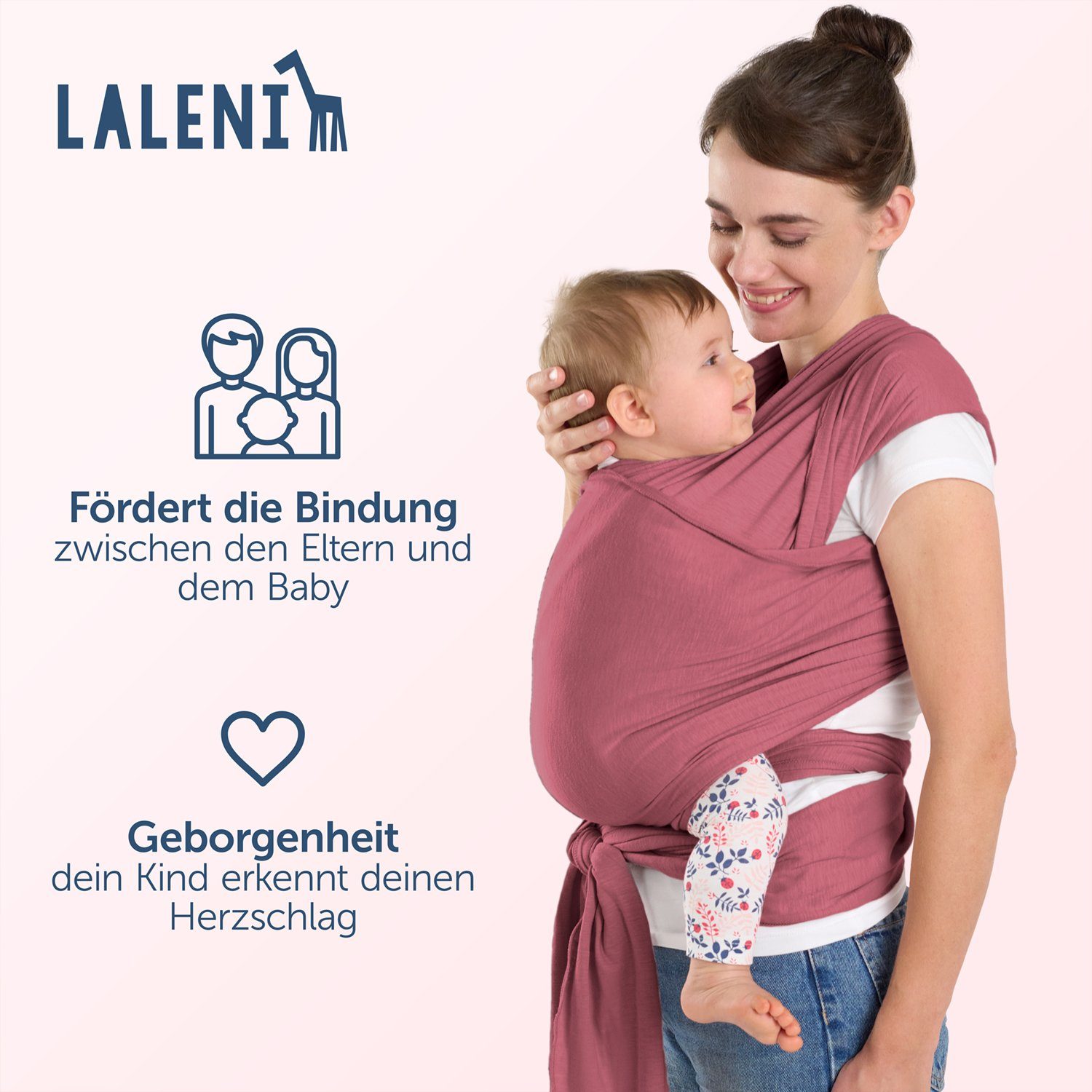 Laleni Tragetuch Babytragetuch für Neugeborene weiche 16kg Bio-Baumwolle, Rot bis 100% elastisch 