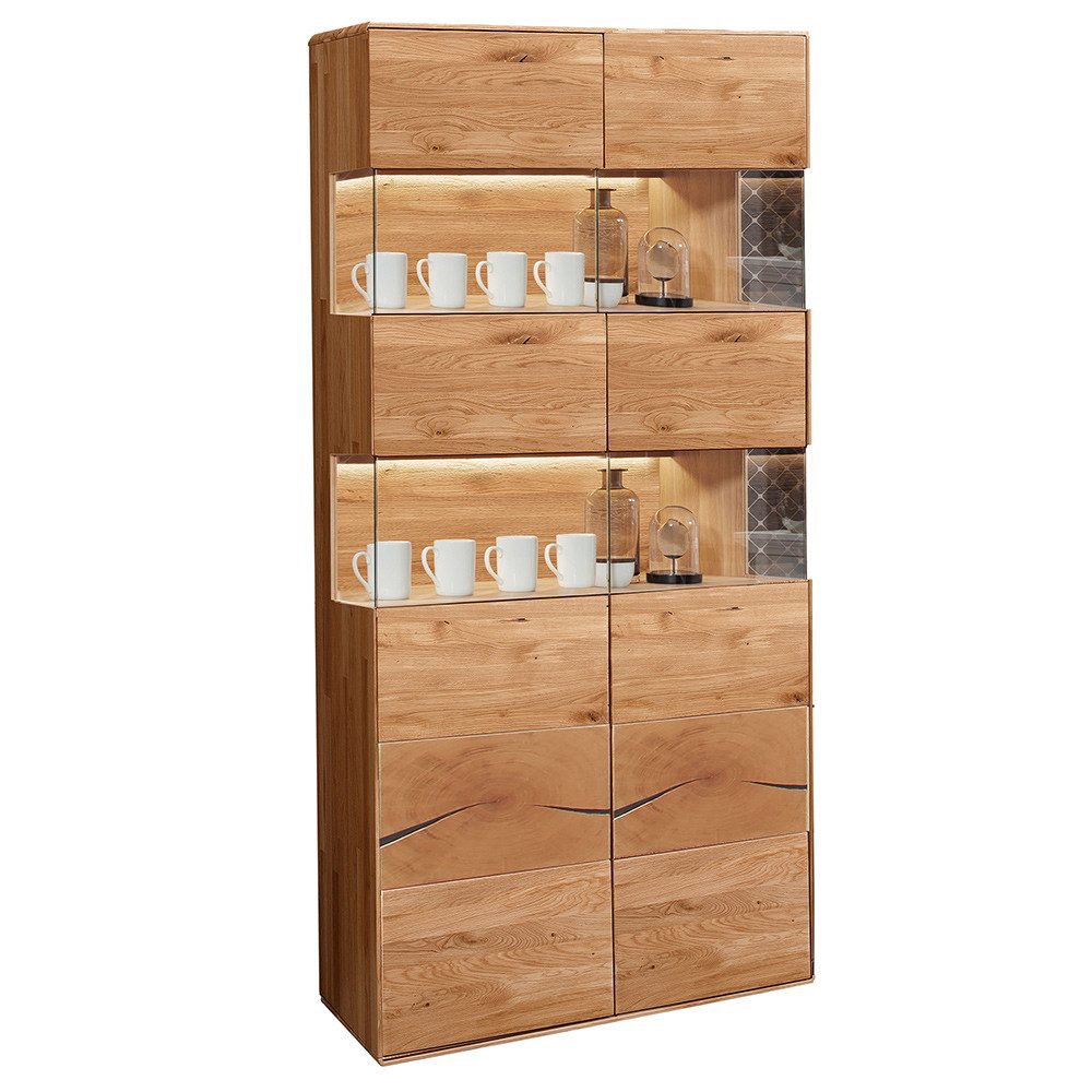 Lomadox Vitrine WESTON-69 Massivholz Wildeiche geölt 100 cm Push-to-Open