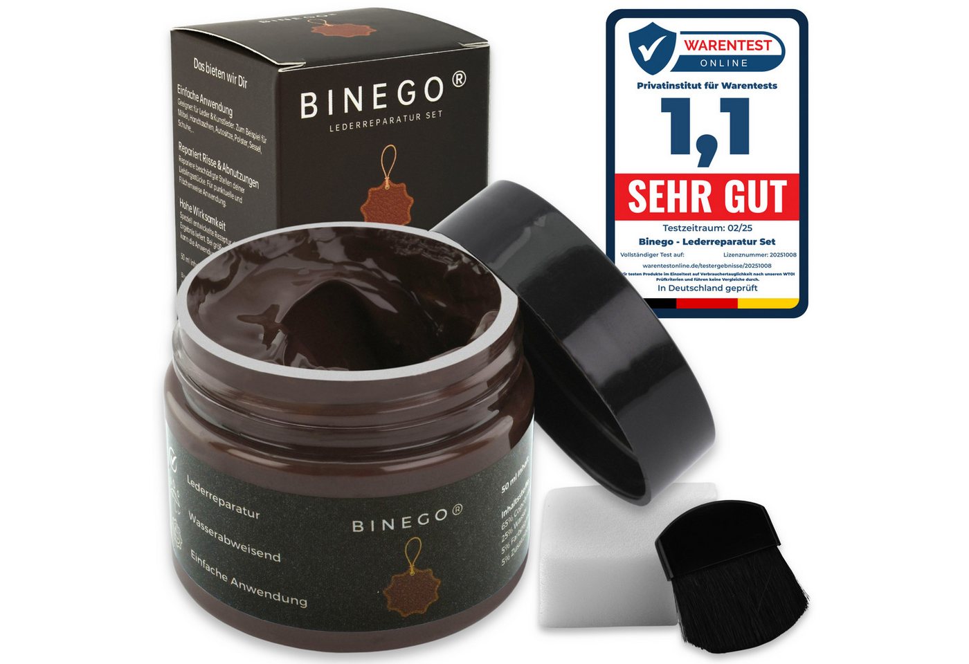 Binego Lederreparaturset Leder Kunstleder Lederreparatur Flüssigleder Lederpflegeset (Reparatur Set, 4 St., Lederfarbe), schnell trocknend