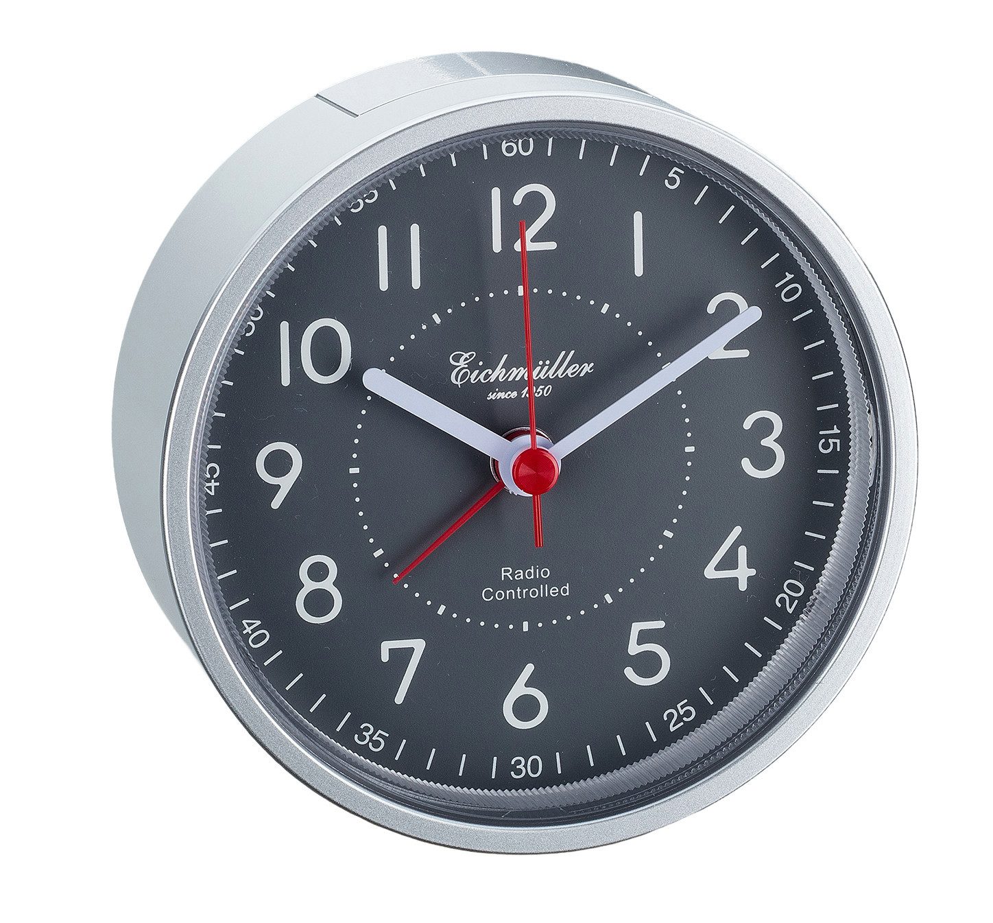 Eichmüller Funkwecker 9841-03 Analog Silber Weiß leise Snooze Beleuchtung Nachttischwecker