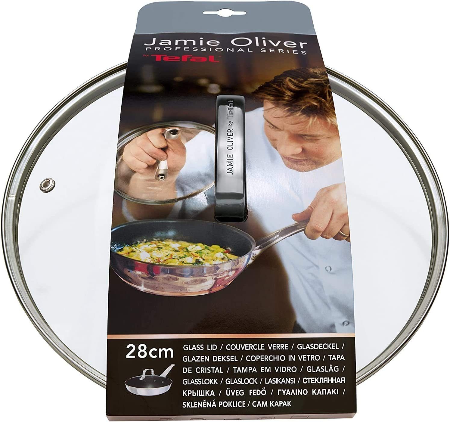 Tefal Pfannendeckel G48996 Jamie Oliver, (28 cm), Edelstahl Glasdeckel mit  Dampföffnung, Hitzebeständig bis 260 °C