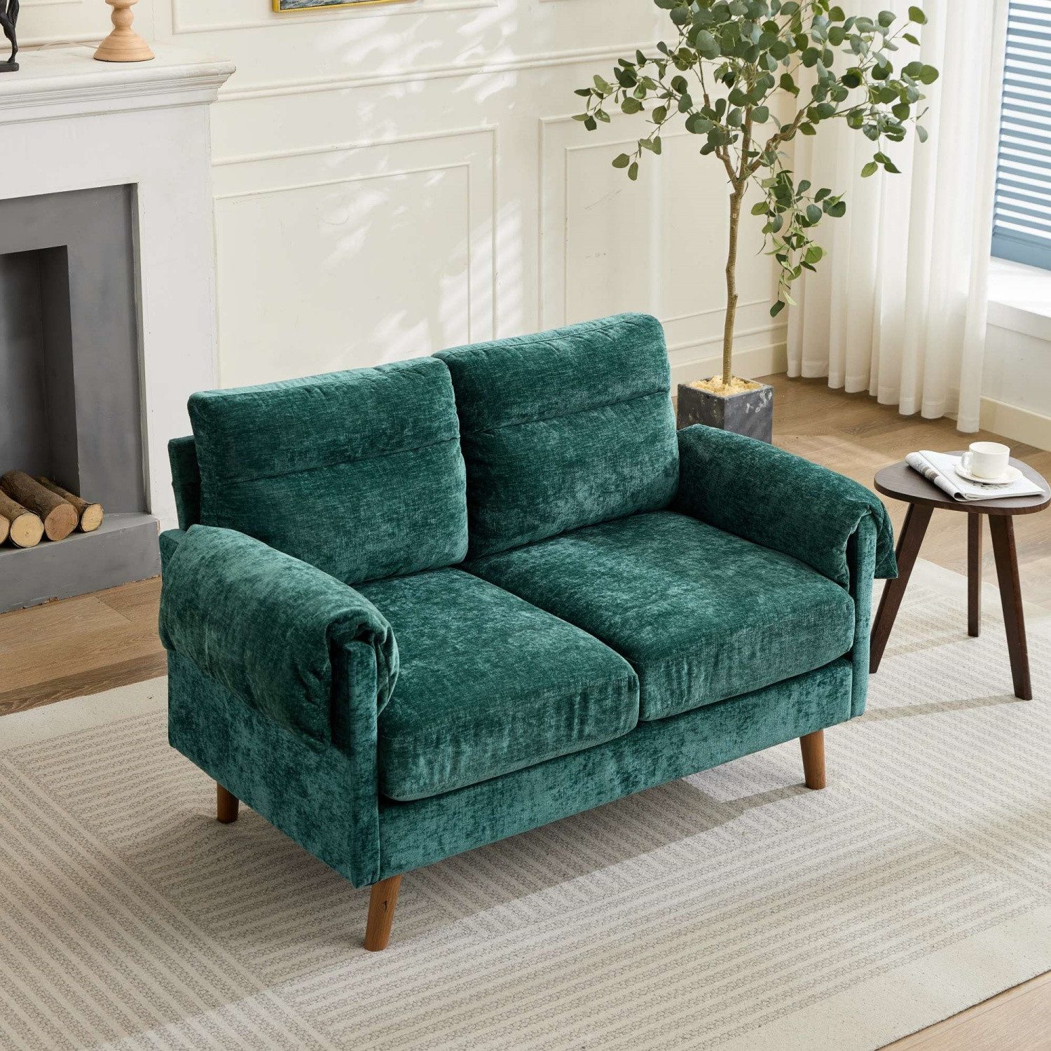 ANYSUN Sofa Polstersofa,Sofa 2 Sitzer klein, 124cm Couch,Sofa aus Chenille Stoff, Moderner 2-Personen Chenille-Sofa mit weichen Armlehnen, Kleines Sofa, Ideal für Wohnzimmer, Schlafzimmer oder Büro. Einfache Montage