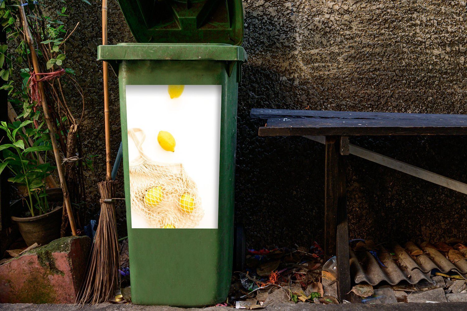 MuchoWow Wandsticker Zitrone Sticker, - Gelb St), Abfalbehälter Tasche Container, (1 Mülleimer-aufkleber, Mülltonne, 