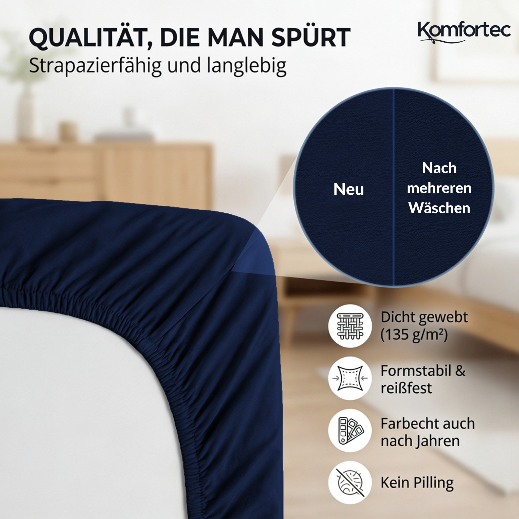 Komfortec Spannbettlaken Jersey Spannbettuch, 90x200, 140x200, 160x200, 180x200 oder 200x200 cm, 100% Baumwolle (135 g/m), Gummizug: Rundum, (2 Stück), OEKO-TEX – Bild 5 von 5
