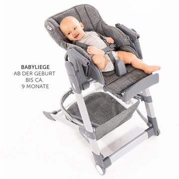 Hauck Hochstuhl Grow Up - Melange Grey, Babystuhl & Babyliege ab Geburt mit Tisch höhenverstellbar klappbar