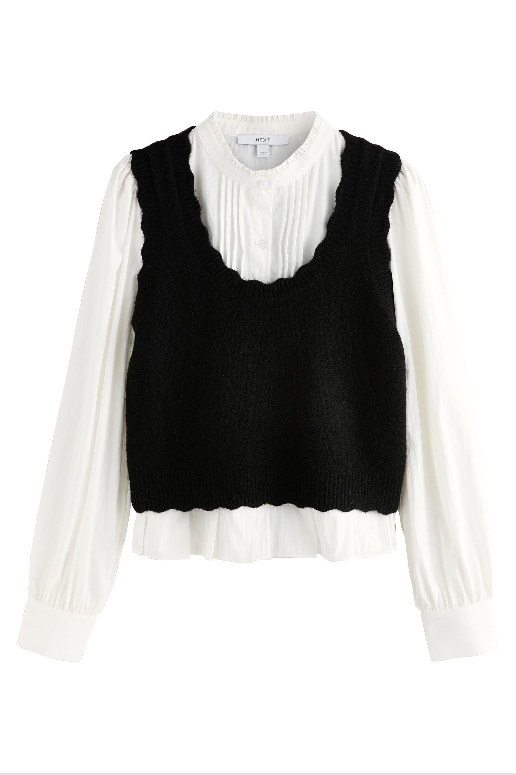 Next Pullunder Strick-Tanktop mit Hemdlage und Rüschenausschnitt (2-tlg) günstig online kaufen