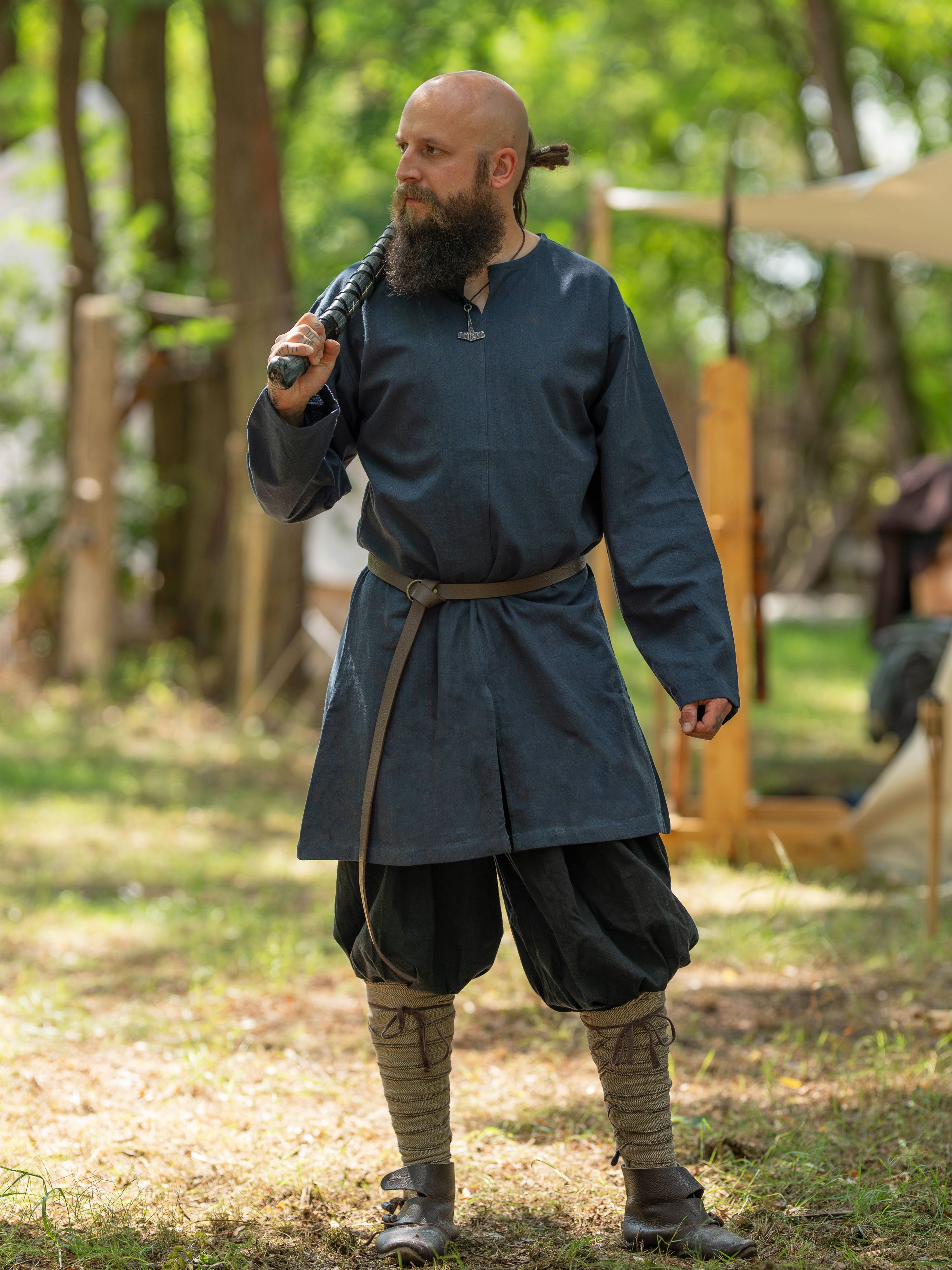 Vehi Mercatus Wikinger-Kostüm Schlichte Mittelalter Tunika langarm Blau "Malte"