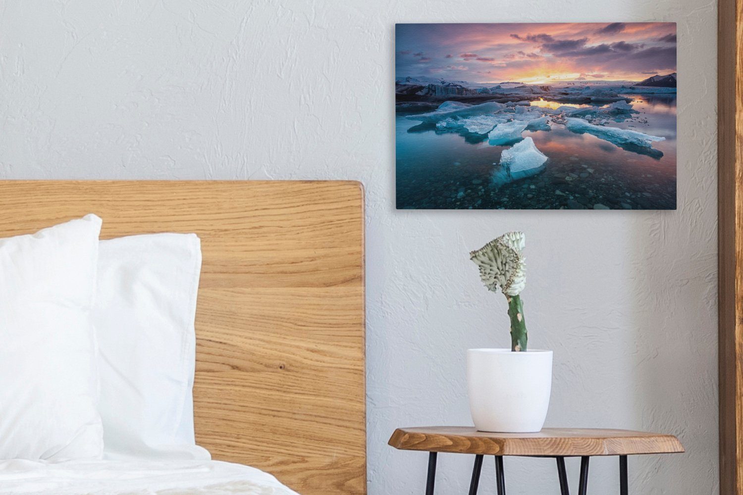 Aufhängefertig, Wandbild See OneMillionCanvasses® cm Jökulsárlón, am Leinwandbilder, St), Wanddeko, Der Sonnenuntergang 30x20 (1 Leinwandbild