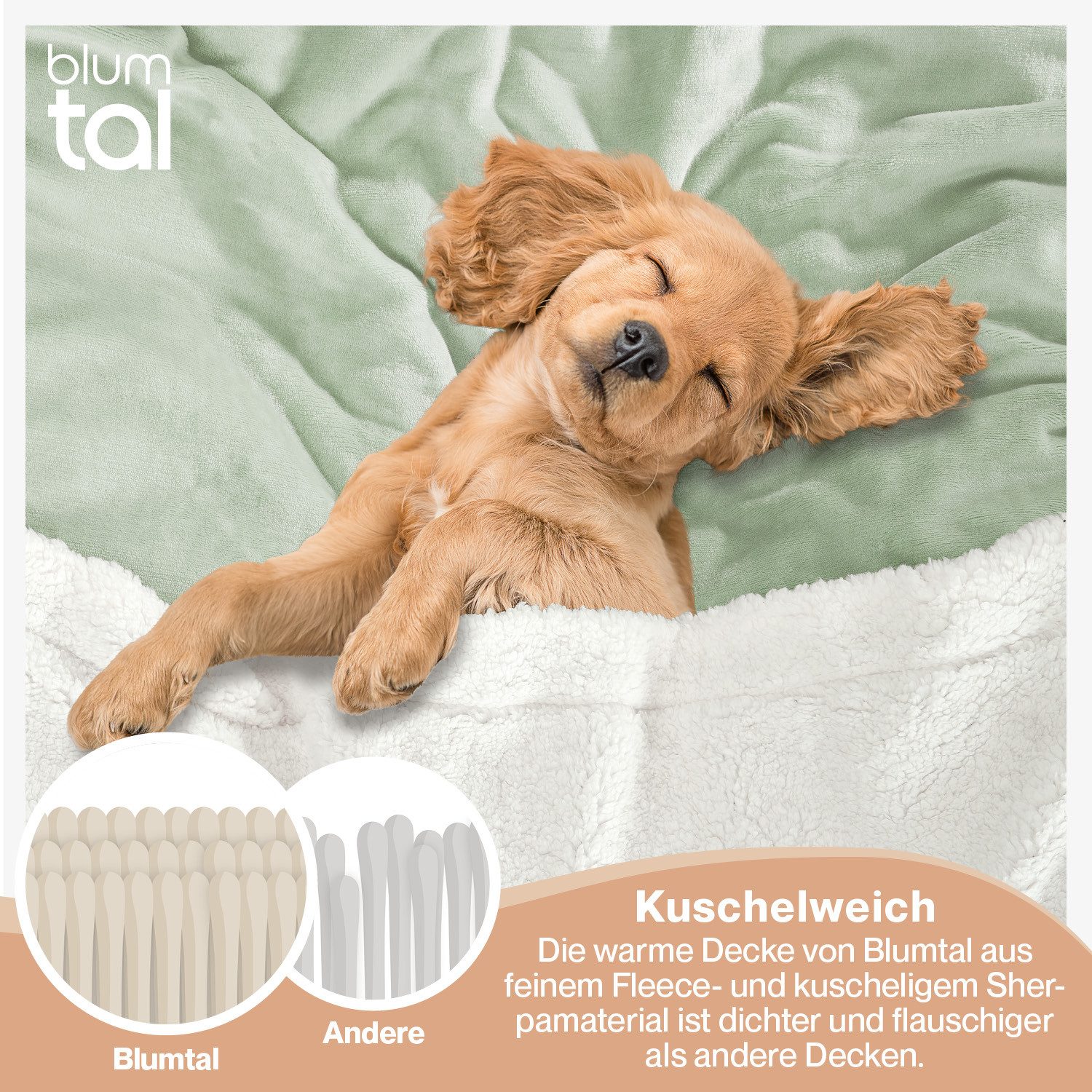 Wohndecke Premium Sherpa Kuscheldecke, Oeko-TEX Zertifiziert, Blumtal, Sofa Decke mit Dicker Sherpa-Innenseite, extra dick & wärmend – Bild 4 von 5