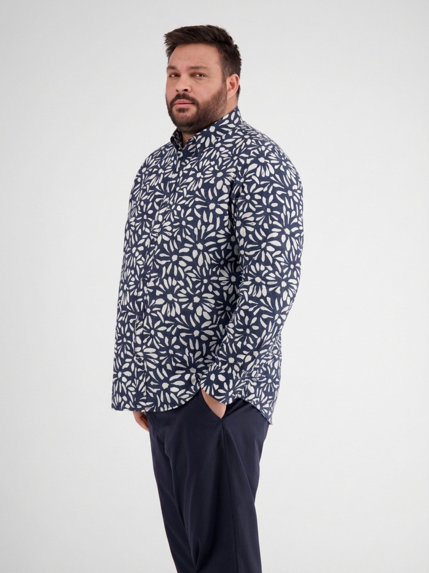 LERROS Leinenhemd Langarmhemd mit floralem Print in großen Größen