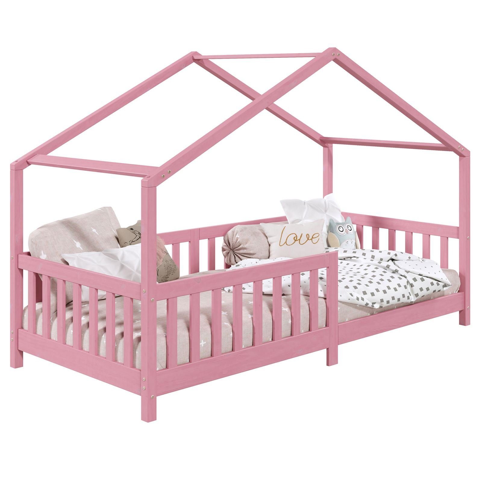 IDIMEX Kinderbett LISAN, Hausbett Tipibett Tipi Bett Montessori Bett Kiefer 90 x 200 Kinderbett rosa