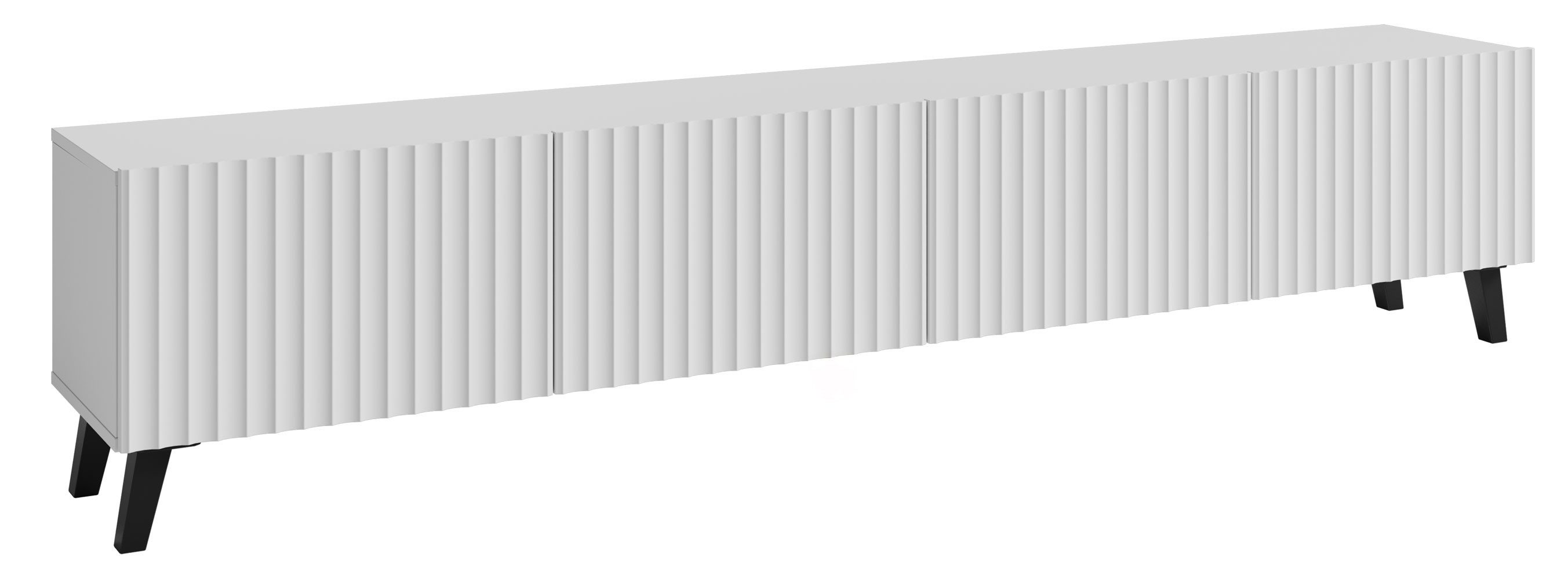 Feldmann-Wohnen Lowboard Phuket (mit Klapptüren, 1 St., moderne Optik, 4-türig, Front MDF), 190x32x39cm 4-türig Weiß, gerillt