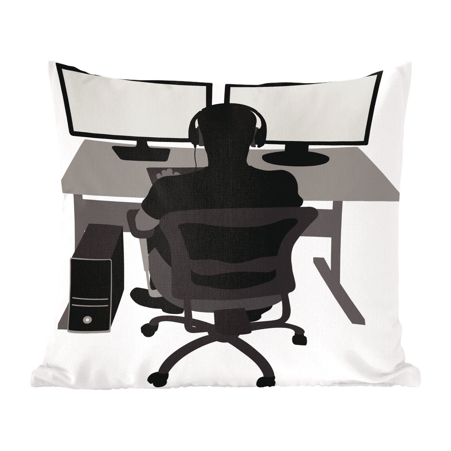 Sofakissen für Büro Zierkissen Füllung Schlafzimmer, Gamer mit - MuchoWow Wohzimmer, Computer Illustration, - Dekokissen Deko, -