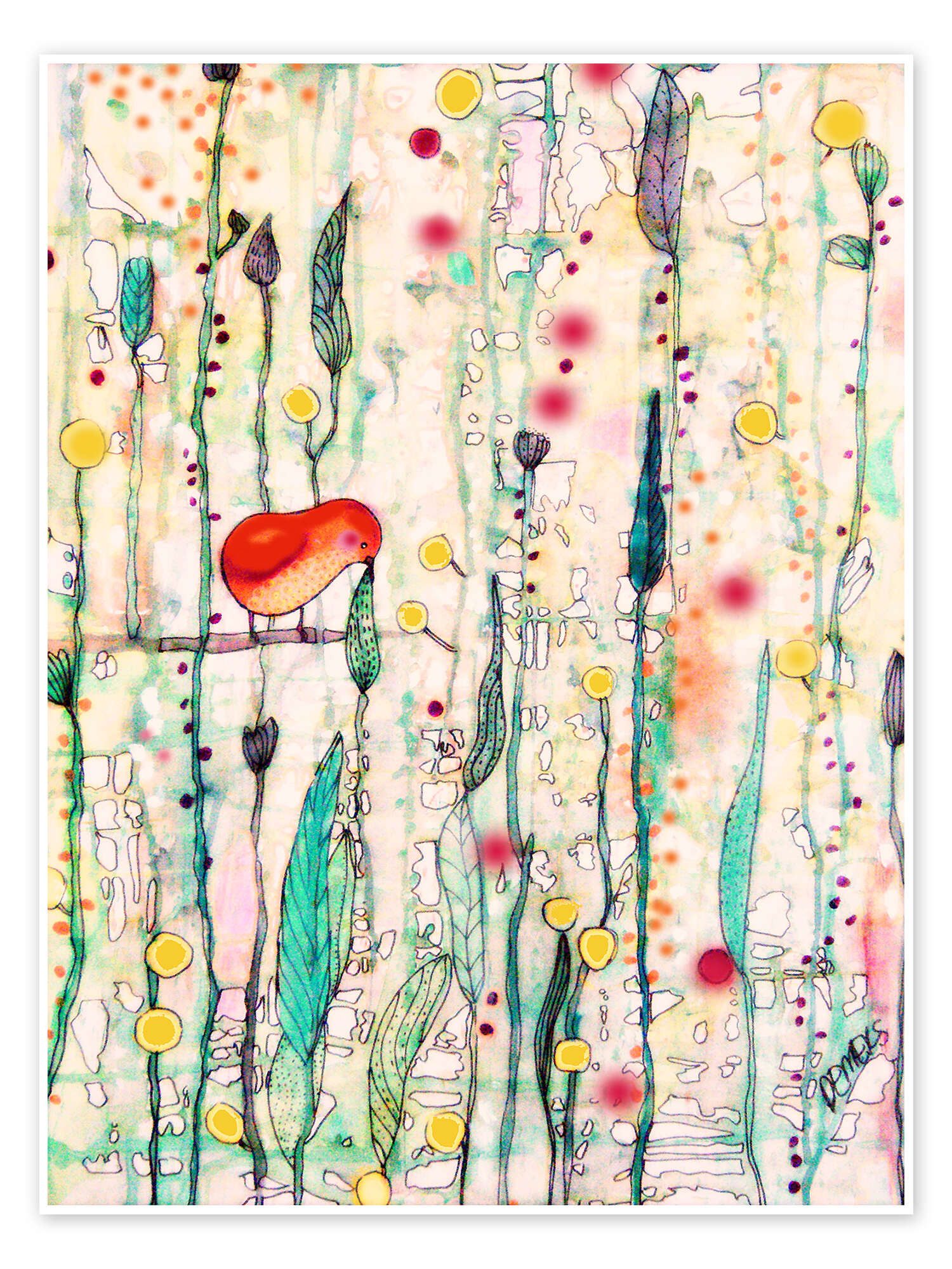 Posterlounge Wandbild Wachsen II Vogel Blumen, Sylvie Demers, erhältlich als Poster, Leinwandbild, Wandsticker oder Acrylglasbild