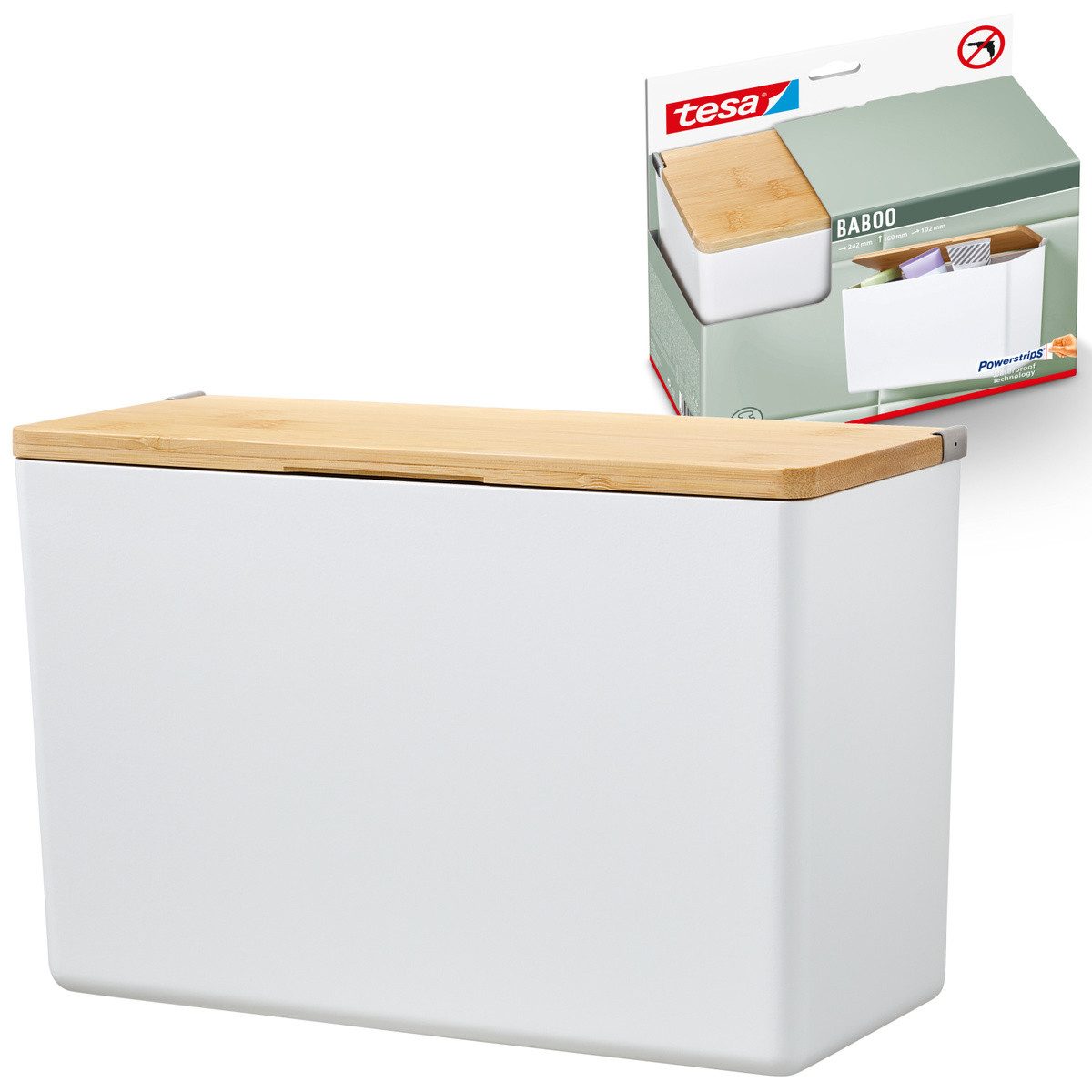 tesa Organizer Baboo Bad-Aufbewahrungsbox XL (1 St), Badregal zur Wandmontage ohne Bohren, BxTxH: 10,2x18,2x21 cm