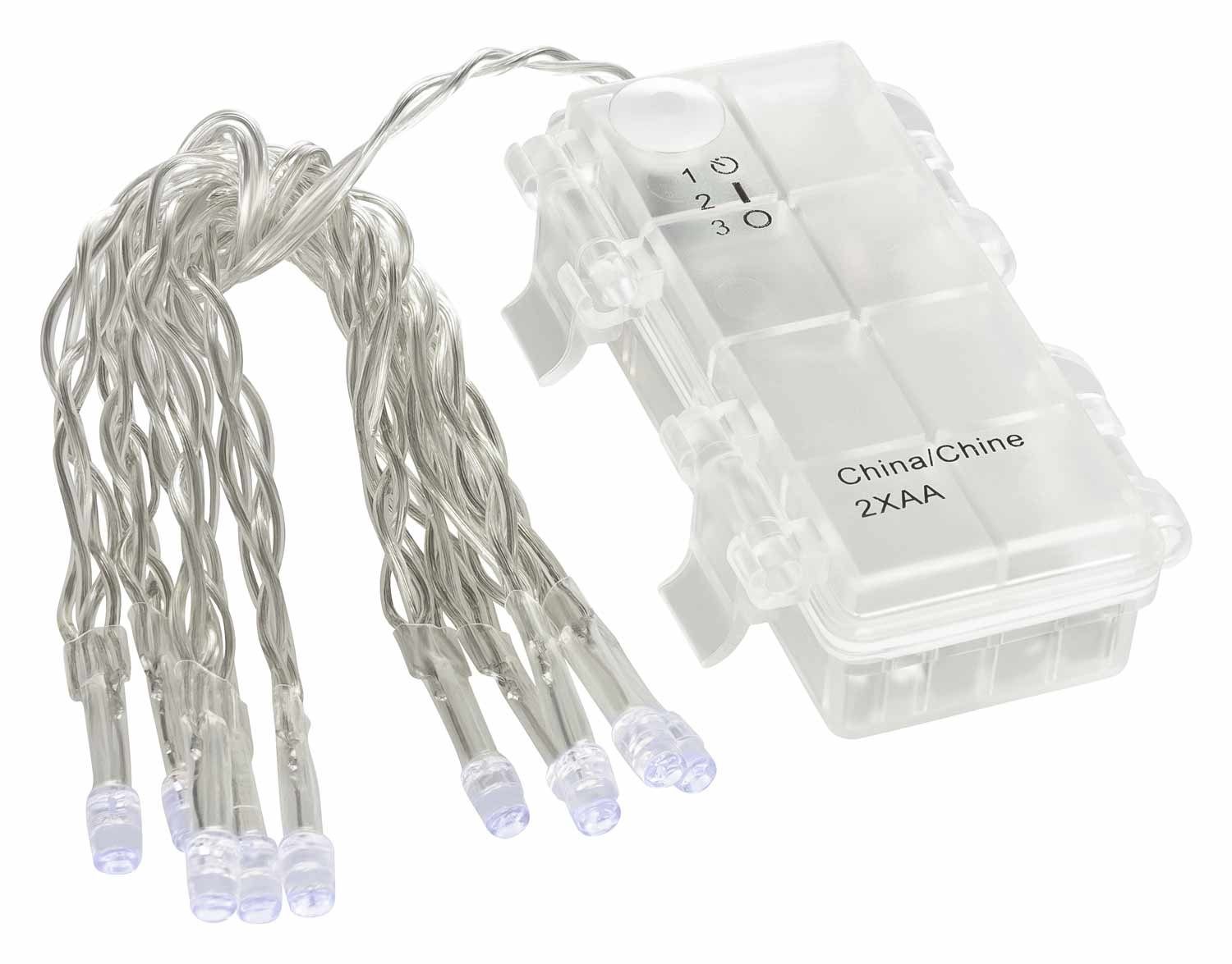 Linder Exclusiv GmbH LED-Lichterkette, Batterie Außen 1,35m 10 LEDs kaltweiß 6/18h Timer transparent
