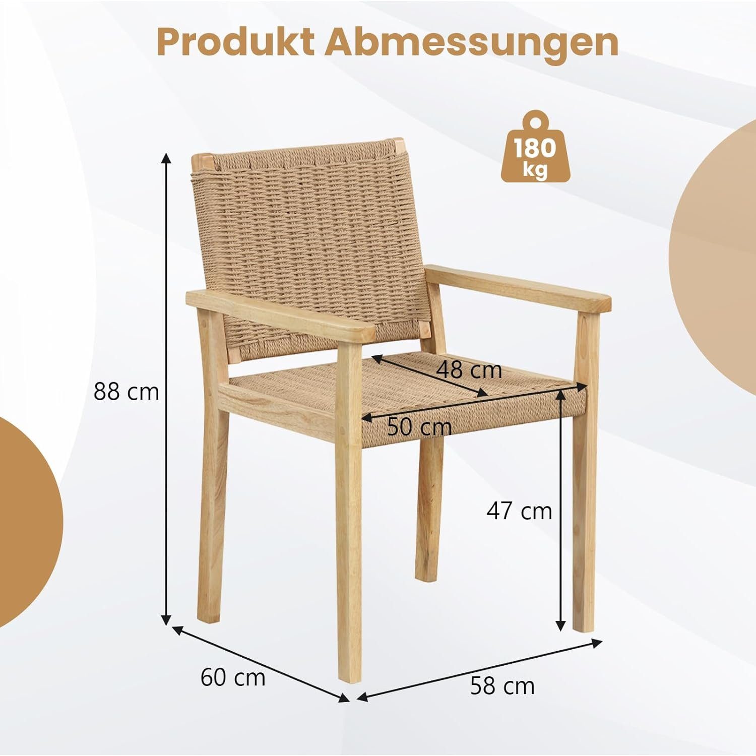 KOMFOTTEU Gartenstuhl Esszimmerstuhl (2er Set), bis zu 180 kg belastbar