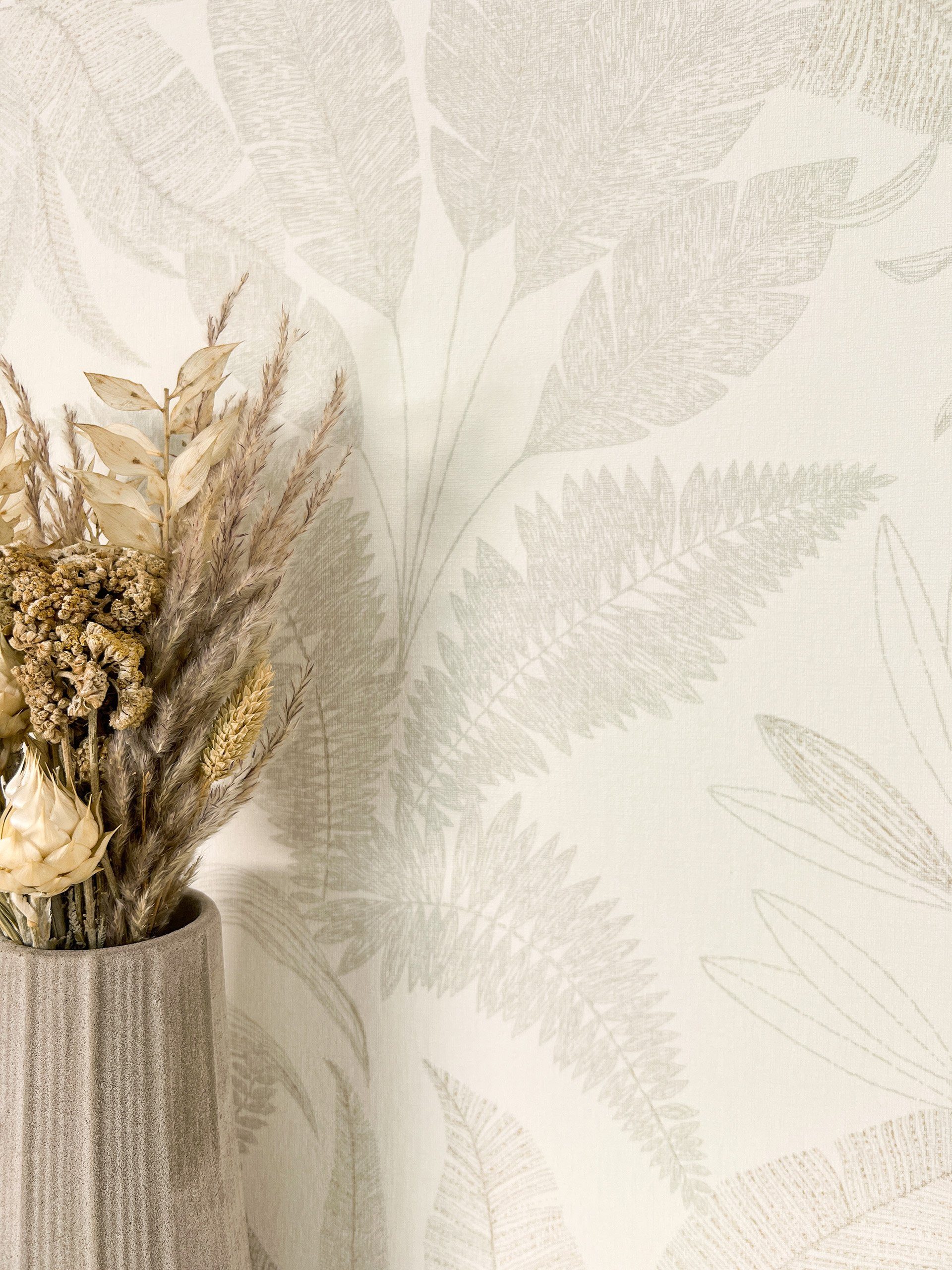 Newroom Vliestapete, Creme Tapete Modern Dschungel - Mustertapete Blumentap günstig online kaufen