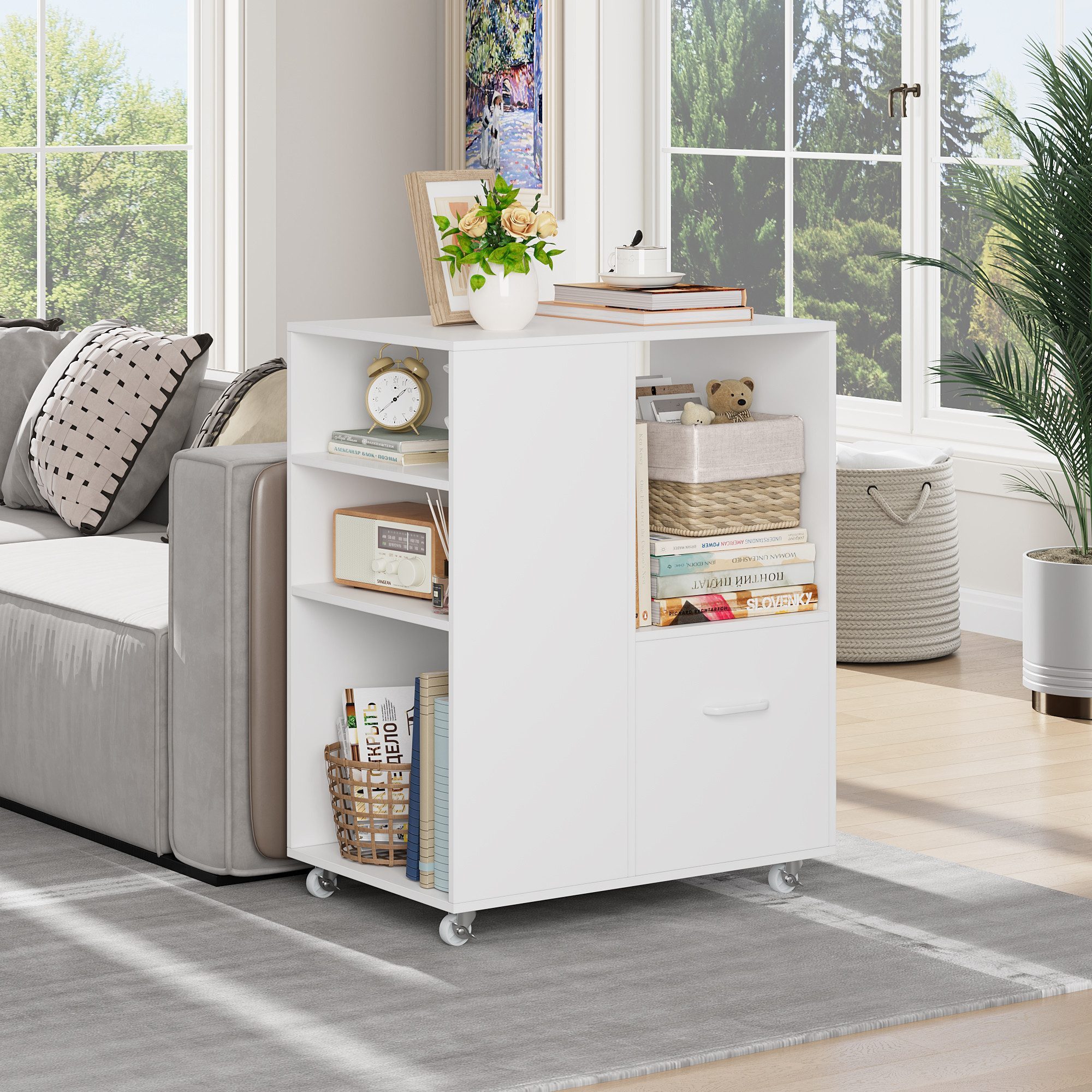 HOMECHO Aktenschrank auf Rollen Rollcontainer mit Schublade Druckerschrank günstig online kaufen