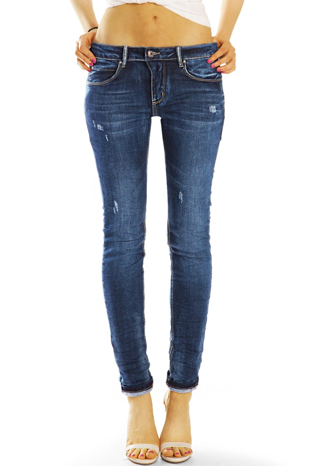 be styled Low-rise-Jeans »Skinny Röhrenjeans Stretch Fit in dunkelblau  medium / low waist Hosen - Damen - j55L« mit Stretch Anteil, 5 Pocket Style