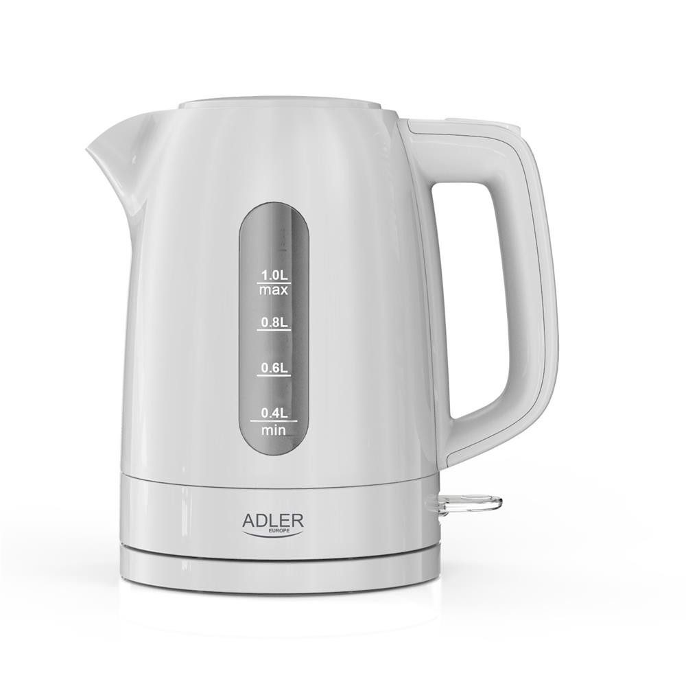 ADLER EUROPE Wasserkocher AD 1380w kompakt, schneller Reise Wasserkocher mit Kalkfilter, 1 l, 2200 W, Kunststoff, STRIX Sicherheitssystem, 360° Basis, Camping, Hotel weiß